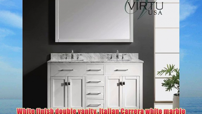 Virtu USA MD-2060-WMSQ-WH Caroline 60-Inch Bathroom Vanity with Double Square Sinks in White