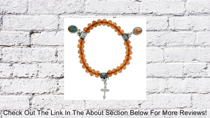 Amber Gem Religious Bracelet with 8mm Faceted Rondell Beads - Cross and Religious Figure Charms - 7" Bracelet - Sold as a Set of 3 Review