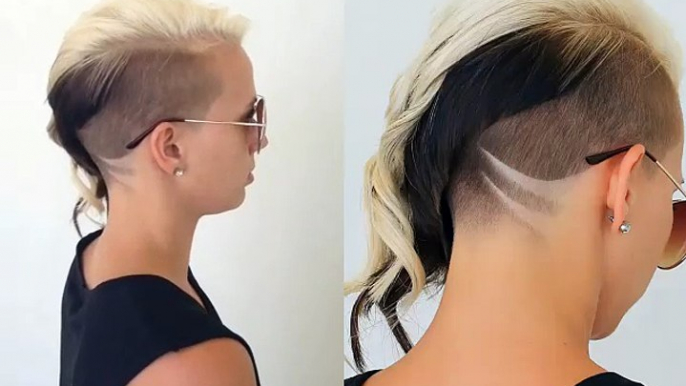 Asymmetrical extreme hair with hair tattoo