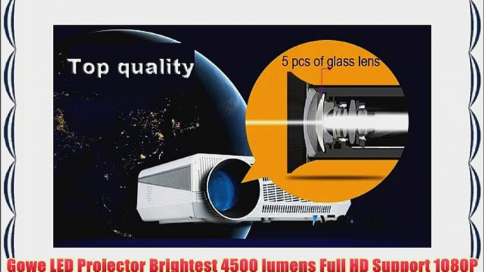 Gowe LED Projector Brightest 4500 lumens Full HD Support 1080P Android 4.2 RJ45 LCD 3D Wifi