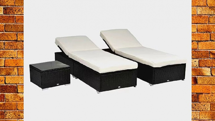 Outsunny 3-Piece Outdoor Patio Synthetic Rattan Wicker Chaise Lounge Chair Set with Side Table