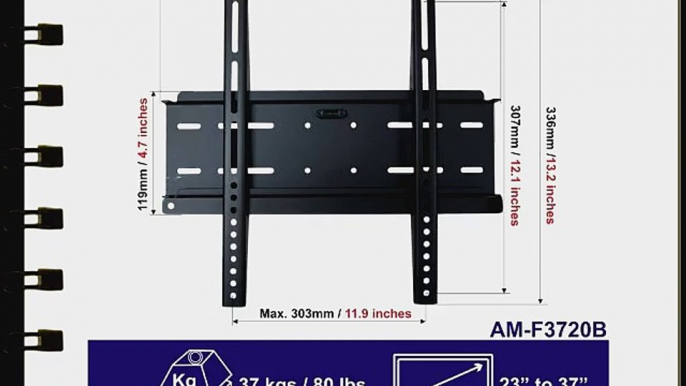 Arrowmounts AM-F3720B Universal Flat Wall Mount for 23 to 37-Inch Flat Panel Televisions Black