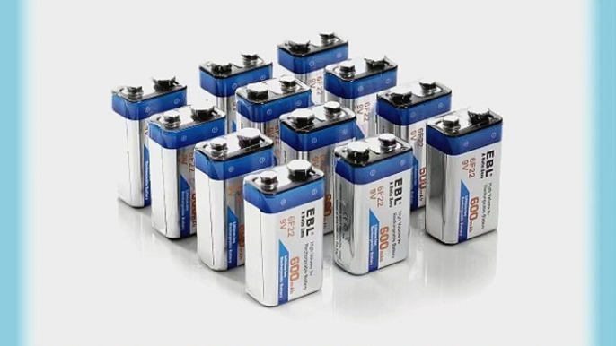 EBL? 600mAh 9 Volt Li-ion Rechargeable 9V Batteries Lithium-ion 12 Pack