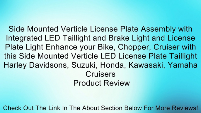 Side Mounted Verticle License Plate Assembly with Integrated LED Taillight and Brake Light and License Plate Light Enhance your Bike, Chopper, Cruiser with this Side Mounted Verticle LED License Plate Taillight Harley Davidsons, Suzuki, Honda, Kawasaki, Y