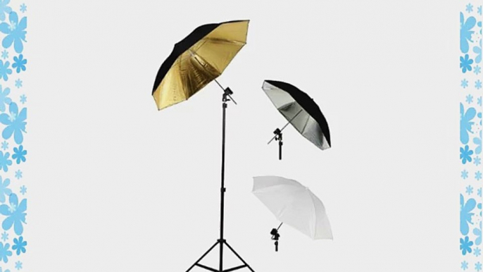 Photo Studio Flash Mount Umbrella Kit - 3 Umbrellas 1 Light Stand