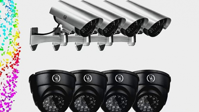 Yubi Power Security Bundle of 8 Fake Outdoor Surveillance Dummy Cameras with Blinking LED Lights