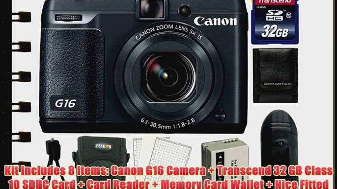 Canon PowerShot G16 Digital Camera (Black)   32GB Card and Reader   Battery   Case   Tripod