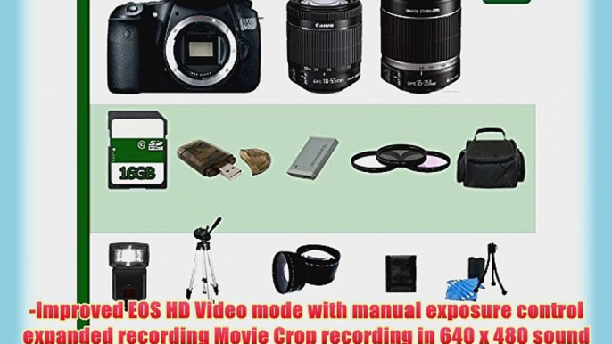 Canon EOS 60D Digital SLR Camera and Canon 55-250mm Lens and Canon 18-55mm Lens 16GB Green's