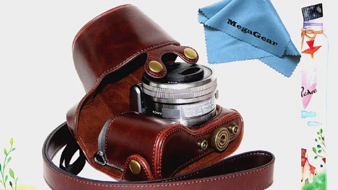 MegaGear Ever Ready Protective Dark Brown Leather Camera Case  Bag for Sony NEX-5T 16-50mm