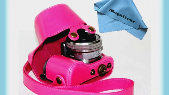 MegaGear Ever Ready Protective Hot Pink Leather Camera Case  Bag for Sony NEX-5T with 16-50mm