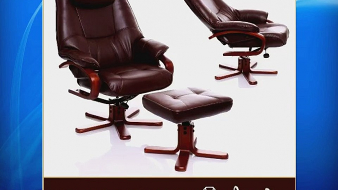 The Macau - Bonded Leather Recliner Swivel Chair with Matching Footstool in Nut Brown