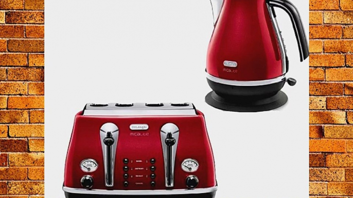 Delonghi Micalite 4 slice toaster Red CTOM4003R with Delonghi MicaLite kettle Red KBOM3001.R