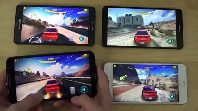 Huawei Ascend Mate 7 vs. Nexus 6 vs. Samsung Galaxy Note 4 vs. iPhone 6 Plus Asphalt 8 Gameplay