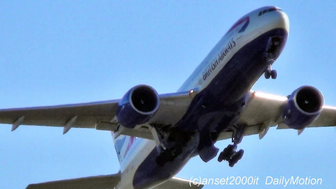 Boeing 777 British Airways. Takeoffs seen from very close. London Heathrow Airport