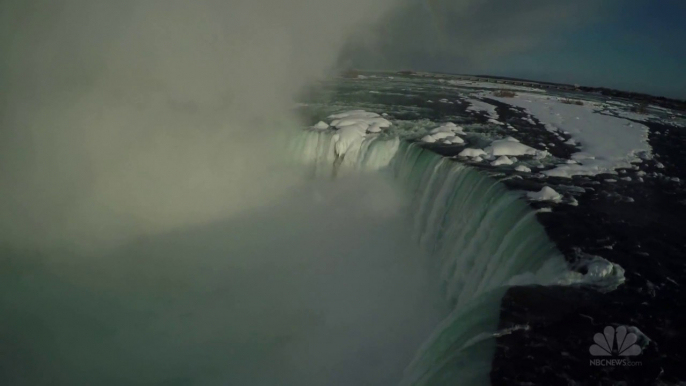 Incredible Drone view of the frozen Niagara water falls