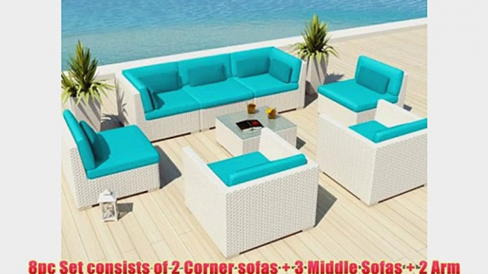 Uduka Outdoor Patio Furniture White Wicker Set Daly 8 Turquoise All Weather Couch