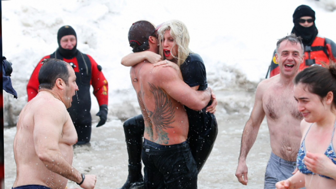 Lady Gaga Takes Polar Plunge in Chicago