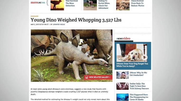 Weight Of Young Dinosaur Estimated To Be Over 3,500 Pounds