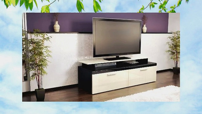 TV Board Lowboard Atlanta in Schwarz / Creme Hochglanz mit TV-Aufsatz