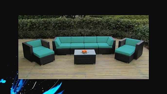 Genuine Ohana (Sunbrella Blue) Outdoor Patio Sofa Sectional Wicker Furniture 9pc Couch Set