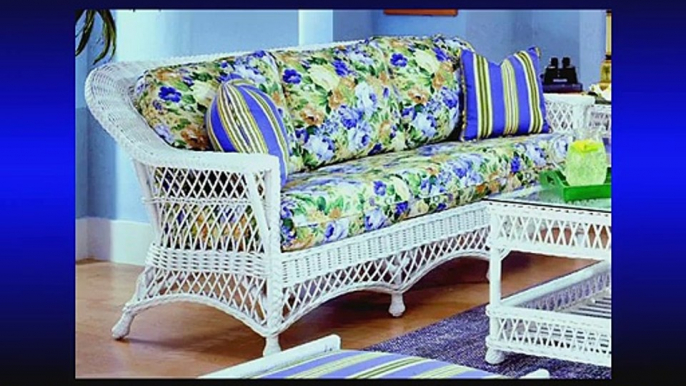 Bar Harbor White Indoor Natural Rattan and Wicker Sofa by Spice Island Wicker