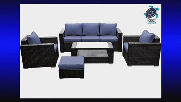 Reef Rattan Mustique 5 Pc Sofa Set - Grey Rattan / Ocean Blue Cushions