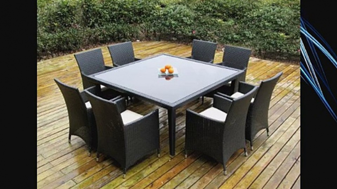 Ohana Outdoor Patio Wicker Furniture Square 9pc All Weather Dining Set with Free Patio Cover