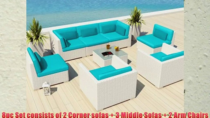 Uduka Outdoor Patio Furniture White Wicker Set Daly 8 Turquoise All Weather Couch