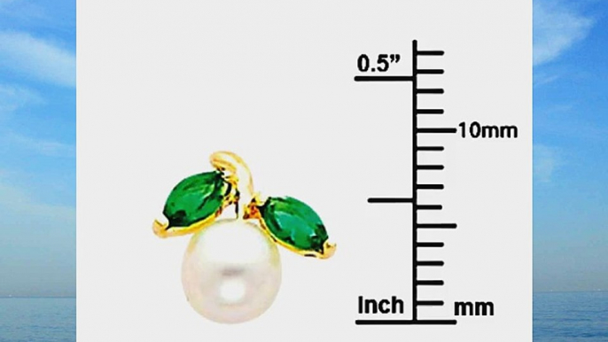 14K Yellow Gold Pearl Drop CZ Stud Earrings with Screw-back