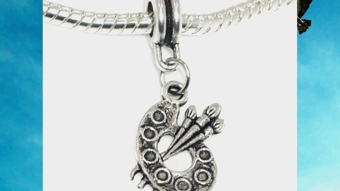 Jewelry Monster Antique Finish Dangling Artist's Palette w/ Brushes Charm Bead for Snake Chain