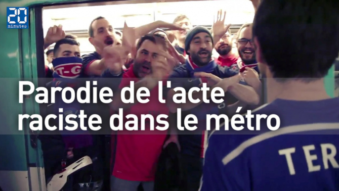 Des supporters parisiens parodient l'acte raciste dans le métro