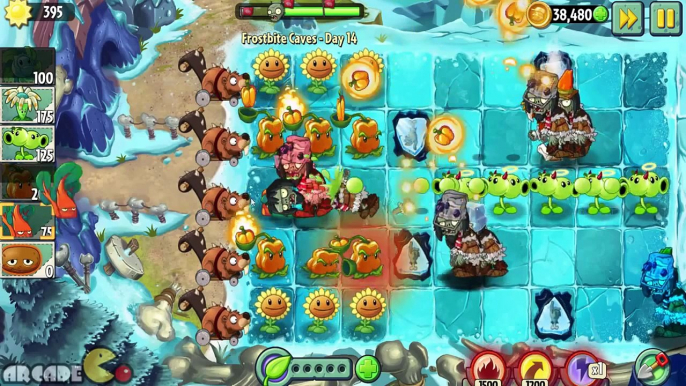 Plants vs Zombies 2 Frostbite Caves Day 14 Dodo Rider Hunter Zombies