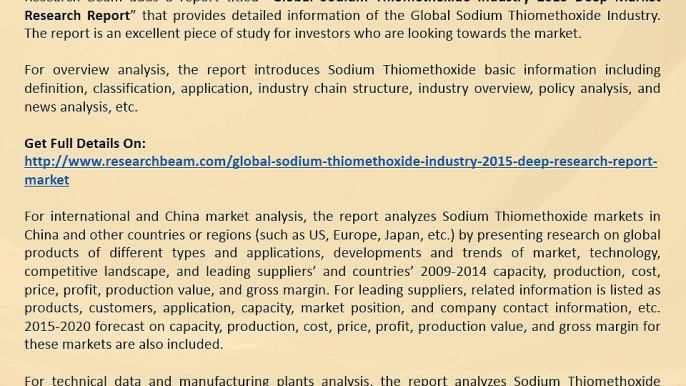 Global Sodium Thiomethoxide Industry Size, Share, Market Trends, Growth, Report 2015