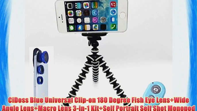 CiDoss Blue Universal Clip-on 180 Degree Fish Eye Lens Wide Angle Lens Macro Lens 3-in-1 Kit Self