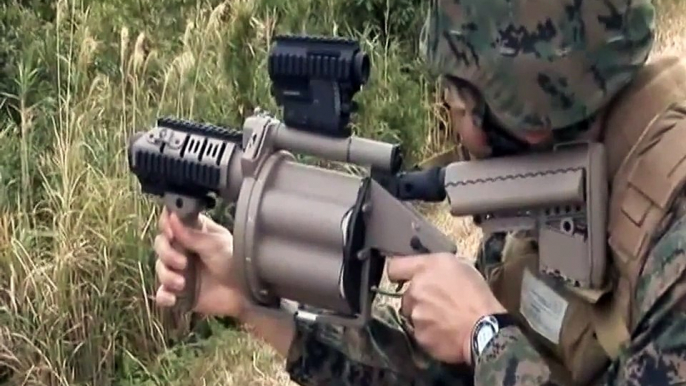 US Marines Shooting With the 40mm M32A1 Milkor Multiple Grenade Launcher