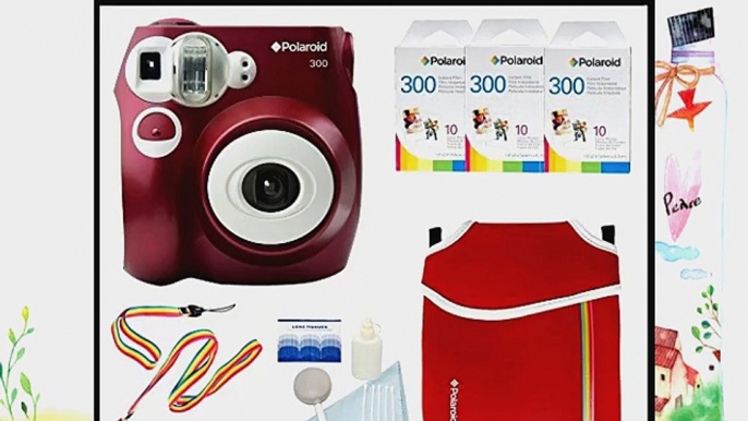 Polaroid PIC-300 Instant Film Analog Camera (Red) with (3) Polaroid 300 Instant Film Packs