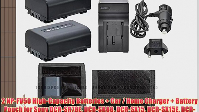 2 NP-FV50 High-Capacity Batteries   Car / Home Charger   Battery Pouch for Sony DCR-SR78E DCR-SR88