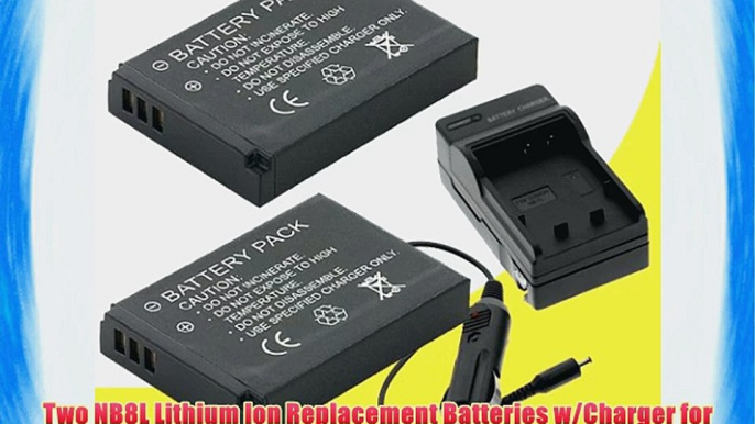 Two NB8L Lithium Ion Replacement Batteries w/Charger for Canon Powershot A2200 A3000 IS A3100