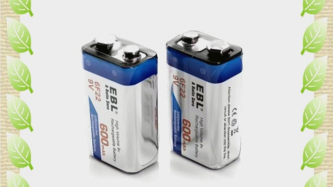 EBL? 600mAh 9 Volt Li-ion Rechargeable 9V Batteries Lithium-ion 2 Pack