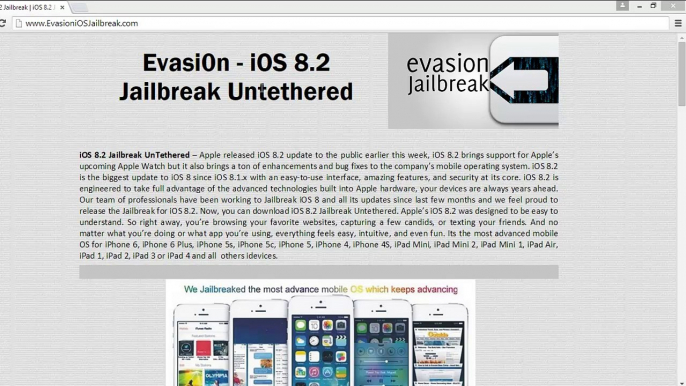 Evasion UNTETHERED iOS 8.2 Jailbreak Tool For iPhone 5, iphone 4, iPhone 3GS, iPad3