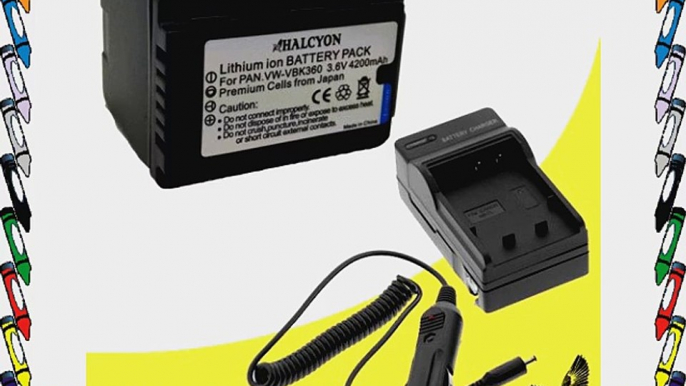 Halcyon 4200 mAH Lithium Ion Replacement Battery and Charger Kit for Panasonic HC-V500 Full