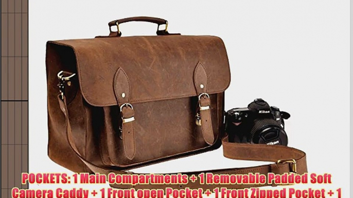 ZLYC Vintage Retro Look Leather DSLR Camera Bag Satchel Messenger Bag Two in One Color Brown