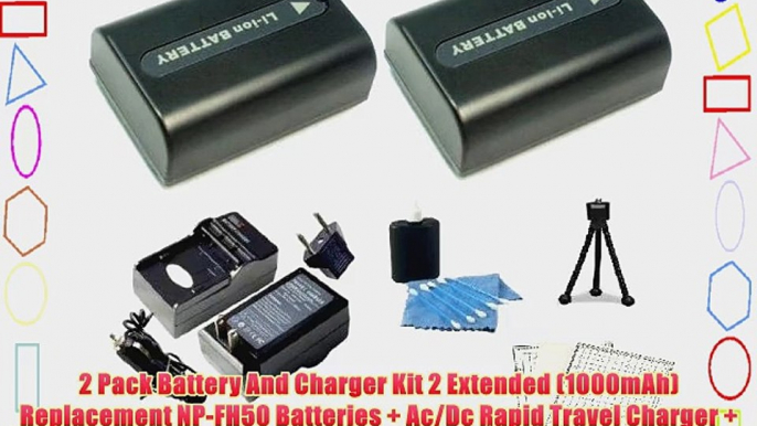 2 Pack Battery And Charger Kit 2 Extended (1000mAh) Replacement NP-FH50 Batteries   Ac/Dc Rapid