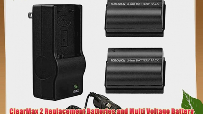 ClearMax 2 Replacement Batteries and Multi Voltage Battery Charger For Canon EOS 5D 10D 20D