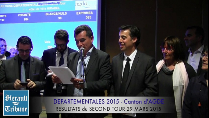 AGDE - 2015 - RESULTATS  SECOND TOUR DEPARTEMENTALES 2015 - Sébastien FREY et Marie Christine FABRE de ROUSSAC ELUS