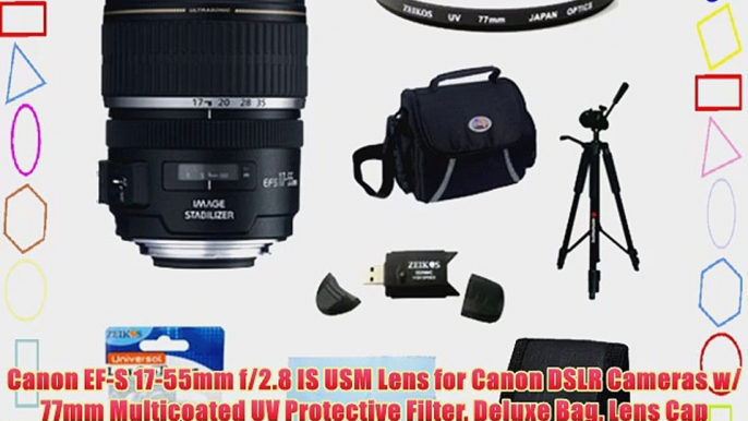 Canon EF-S 17-55mm f/2.8 IS USM Lens for Canon DSLR Cameras w/ 77mm Multicoated UV Protective