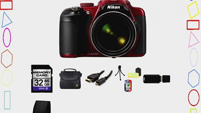 Nikon COOLPIX P600 16.1 MP Wi-Fi CMOS Digital Camera (Red) 32GB Bundle 2