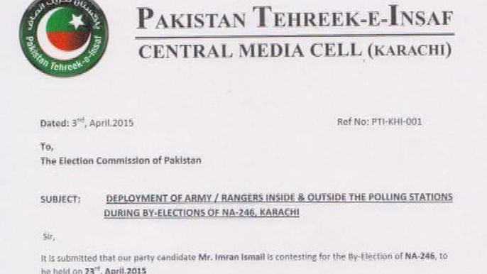 PTI contacts ECP for army deployment in NA-246 by-election