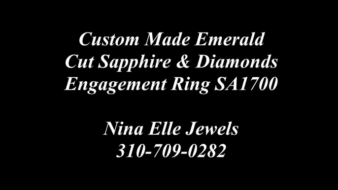 Emerald Cut Sapphire & Diamonds Antique Style Engagement Ring Nina Elle Jewels SA1700 (HD)