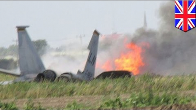 US fighter jet crash: F-15 crashes into field in England, pilot ejects